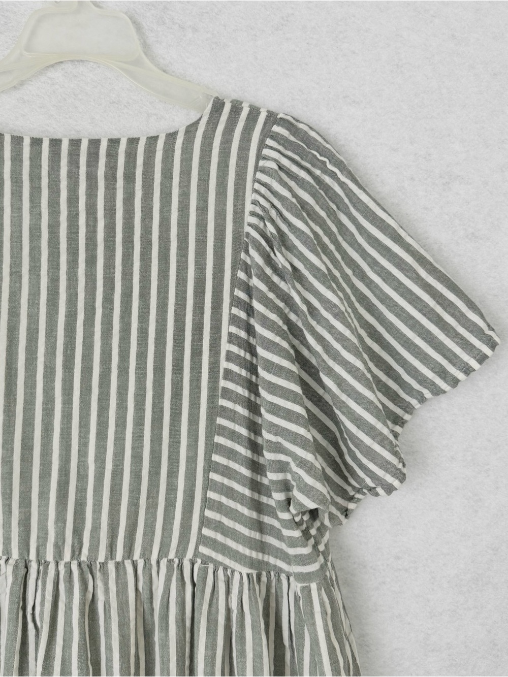 Madewell Flutter Sleeve Mini Dress Sage Green White Striped Seersucker Size M - Picture 11 of 16